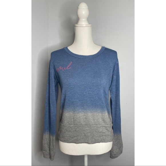Monrow + Soul Cycle Dip Dyed Crew Neck Sweatshirt Blue Long Sleeve Small - Picture 2 of 9